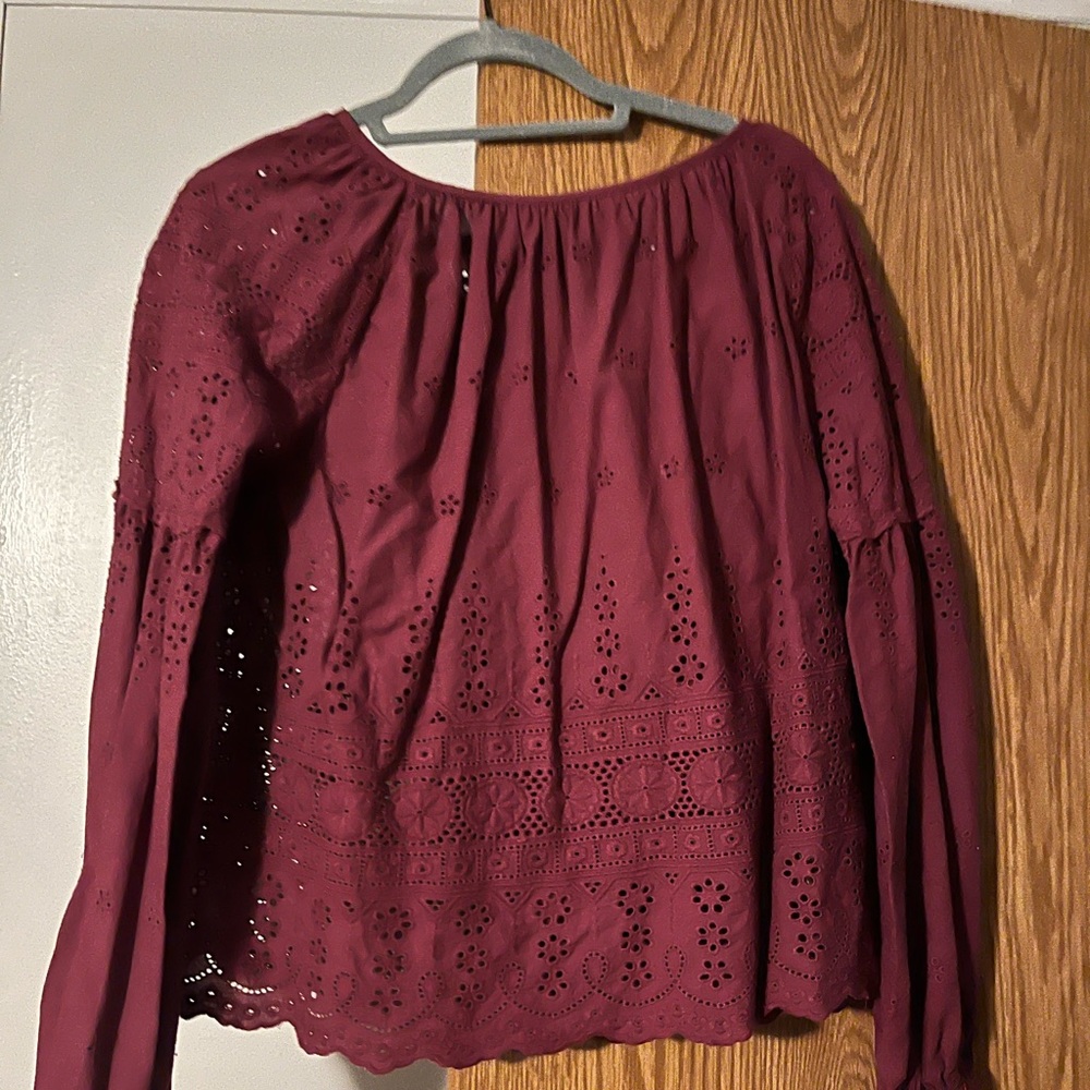 Women's Burgundy Eyelet Top